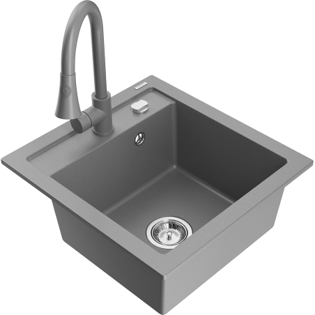 Mexen Vito granite kitchen sink 1-bowl with kitchen tap Elia, grey - 6503-71-670101-71