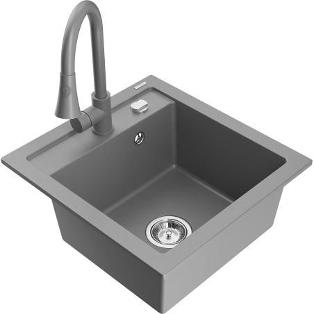 Mexen Vito granite sink 1-bowl with Elia kitchen faucet, gray - 6503-71-670101-71