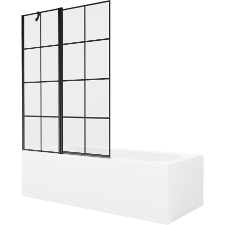 Mexen Vega 180 x 80 cm rectangular bathtub with panels and a 1-wing screen 120 cm, black pattern - 550118080X9412117077