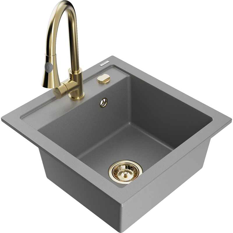 Mexen Vito 1-bowl granite kitchen sink with Elia tap, grey - 6503-71-670101-50