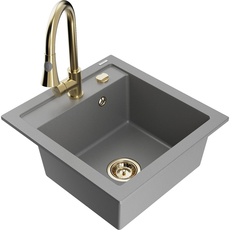 Mexen Vito 1-Bowl Granite Sink with Elia Kitchen Faucet, Gray - 6503-71-670101-50