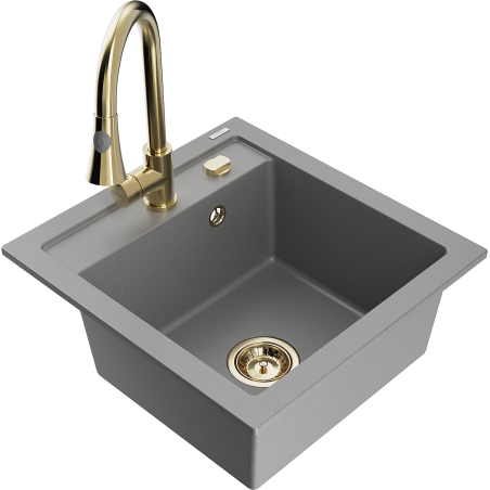 Mexen Vito 1-bowl granite kitchen sink with Elia tap, grey - 6503-71-670101-50