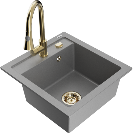 Mexen Vito granite kitchen sink, 1-bowl with Elia kitchen faucet, gray - 6503-71-670101-50