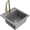 Mexen Vito granite kitchen sink, 1-bowl with Elia kitchen faucet, gray - 6503-71-670101-50