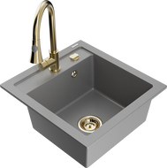 Mexen Vito granite kitchen sink, 1-bowl with Elia kitchen faucet, gray - 6503-71-670101-50