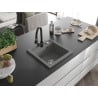 Mexen Vito granite kitchen sink 1-bowl with Elia kitchen tap, gray - 6503-71-670101-70