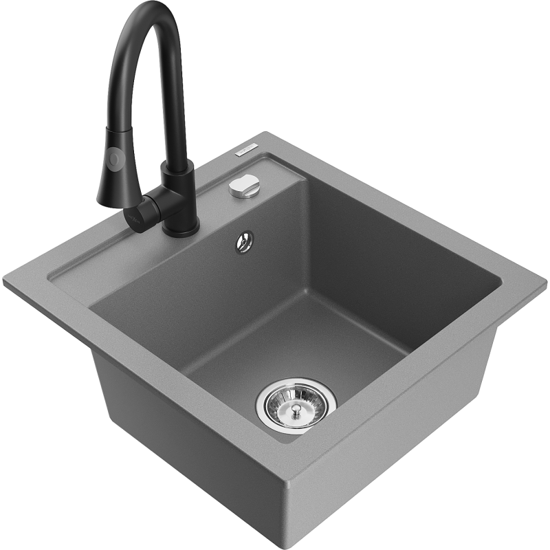 Mexen Vito 1-compartment granite sink with a kitchen mixer tap Elia, Grey - 6503-71-670101-70