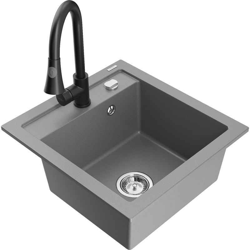 Mexen Vito granite single-bowl kitchen sink with Elia kitchen faucet, gray - 6503-71-670101-70
