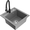 Mexen Vito granite sink 1-bowl with Elia kitchen tap, grey - 6503-71-670101-70