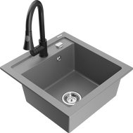 Mexen Vito granite sink 1-bowl with Elia kitchen tap, grey - 6503-71-670101-70