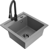 Mexen Vito granite kitchen sink 1-bowl with Elia kitchen faucet, gray - 6503-71-670101-70-B