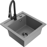 Mexen Vito granite kitchen sink 1-bowl with kitchen faucet Elia, gray - 6503-71-670101-70-B