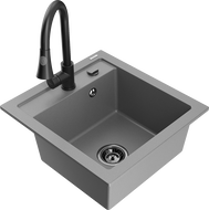 Mexen Vito Granite Kitchen Sink 1-Bowl with Elia Kitchen Tap, Grey - 6503-71-670101-70-B