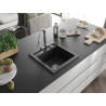Mexen Vito single-bowl granite sink with Elia kitchen faucet, black/silver metallic - 6503-73-670101-00