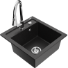 Mexen Vito 1-bowl granite sink with Elia kitchen faucet, black/silver metallic - 6503-73-670101-00