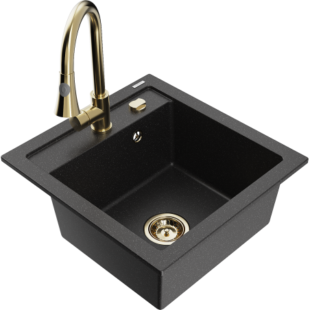 Mexen Vito 1-bowl granite kitchen sink with Elia kitchen tap, black/silver metallic - 6503-73-670101-50