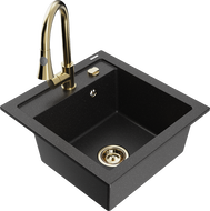 Mexen Vito 1-bowl granite sink with Elia kitchen faucet, black/silver metallic - 6503-73-670101-50