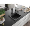 Mexen Vito granite single-bowl sink with Elia kitchen faucet, black/silver metallic - 6503-73-670101-70-B