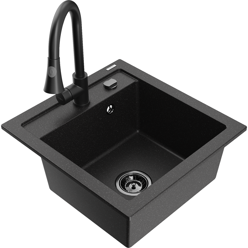 Mexen Vito 1-compartment granite sink with a kitchen mixer tap Elia, Black/Silver metallic - 6503-73-670101-70-B