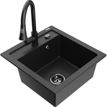 Mexen Vito 1-compartment granite sink with a kitchen mixer tap Elia, Black/Silver metallic - 6503-73-670101-70-B