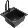 Mexen Vito 1-bowl granite sink with Elia kitchen faucet, black/silver metallic - 6503-73-670101-70-B