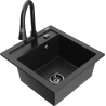 Mexen Vito Granite Sink 1-Bowl with Elia Kitchen Tap, Black/Silver Metallic - 6503-73-670101-70-B