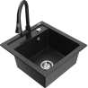 Mexen Vito 1-bowl granite kitchen sink with Elia kitchen faucet, black/silver metallic - 6503-73-670101-70