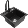 Mexen Vito 1-bowl granite sink with kitchen faucet Elia, black/silver metallic - 6503-73-670101-70