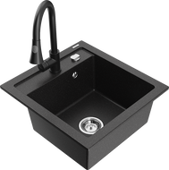 Mexen Vito 1-bowl granite sink with kitchen faucet Elia, black/silver metallic - 6503-73-670101-70