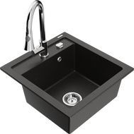 Mexen Vito 1-bowl granite kitchen sink with Elia kitchen tap, black/gold metallic - 6503-75-670101-00