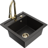 Mexen Vito granit sink single-bowl with Elia kitchen faucet, black/golden metallic - 6503-75-670101-50