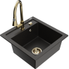 Mexen Vito granite sink 1-bowl with kitchen faucet Elia, black/gold metallic - 6503-75-670101-50