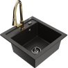 Mexen Vito 1-compartment granite sink with a kitchen mixer tap Elia, Black/Gold metallic - 6503-75-670101-50-B