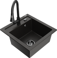 Mexen Vito granite kitchen sink with 1 chamber and Elia kitchen faucet, black/gold metallic - 6503-75-670101-70-B