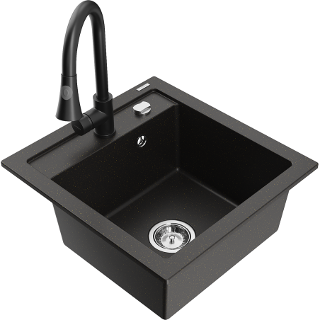 Mexen Vito 1-bowl granite sink with Elia kitchen faucet, black/gold metallic - 6503-75-670101-70