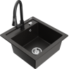 Mexen Vito 1-bowl granite sink with Elia kitchen faucet, black/gold metallic - 6503-75-670101-70