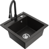 Mexen Vito granite single-bowl sink with Elia kitchen faucet, black/golden metallic - 6503-75-670101-70