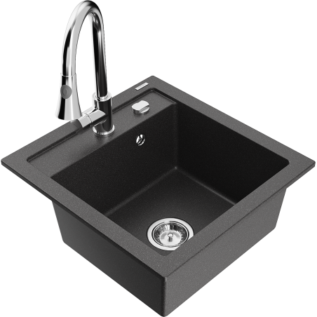 Mexen Vito single-bowl granite sink with Elia kitchen faucet, black speckled - 6503-76-670101-00