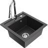 Mexen Vito 1-bowl granite kitchen sink with Elia kitchen faucet, black speckled - 6503-76-670101-00