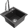 Mexen Vito single-bowl granite sink with Elia kitchen faucet, black speckled - 6503-76-670101-00