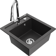 Mexen Vito single-bowl granite sink with Elia kitchen faucet, black speckled - 6503-76-670101-00