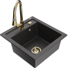 Mexen Vito 1-bowl granite kitchen sink with Elia kitchen faucet, black speckled - 6503-76-670101-50