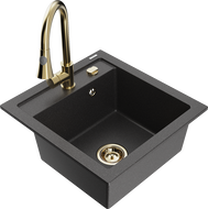 Mexen Vito granite kitchen sink 1-bowl with kitchen faucet Elia, black speckled - 6503-76-670101-50