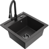 Mexen Vito 1-bowl granite sink with Elia kitchen faucet, black speckled - 6503-76-670101-70-B
