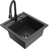 Mexen Vito granite sink 1-bowl with Elia kitchen tap, black speckled - 6503-76-670101-70-B