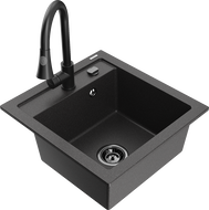 Mexen Vito granite sink 1-bowl with Elia kitchen tap, black speckled - 6503-76-670101-70-B