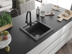 Mexen Vito granite kitchen sink, 1-bowl with Elia kitchen faucet, speckled black - 6503-76-670101-70