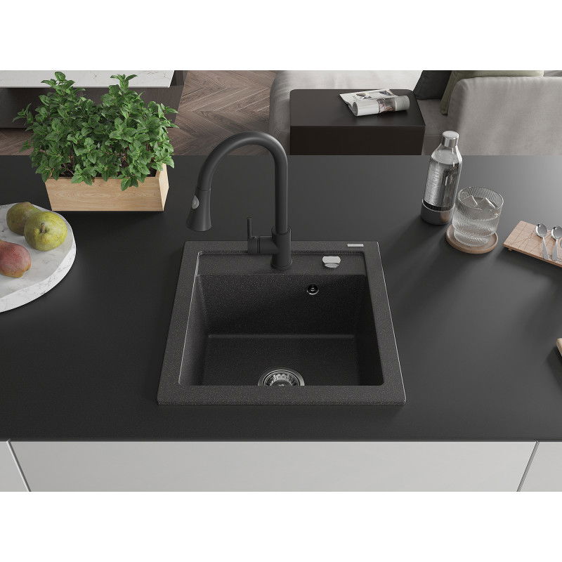 Mexen Vito Single-Bowl Granite Sink with Elia Kitchen Tap, Black Speckled - 6503-76-670101-70