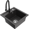 Mexen Vito granite kitchen sink 1-bowl with Elia kitchen faucet, black speckled - 6503-76-670101-70