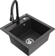 Mexen Vito granite kitchen sink, 1-bowl with Elia kitchen faucet, speckled black - 6503-76-670101-70